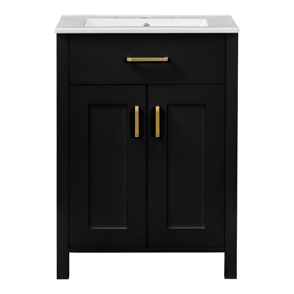 Modern Bathroom Vanity With Ceramic Sink, Soft-Close Doors, Flip Drawer, U-Shaped Shelves, Elegant Storage Solution