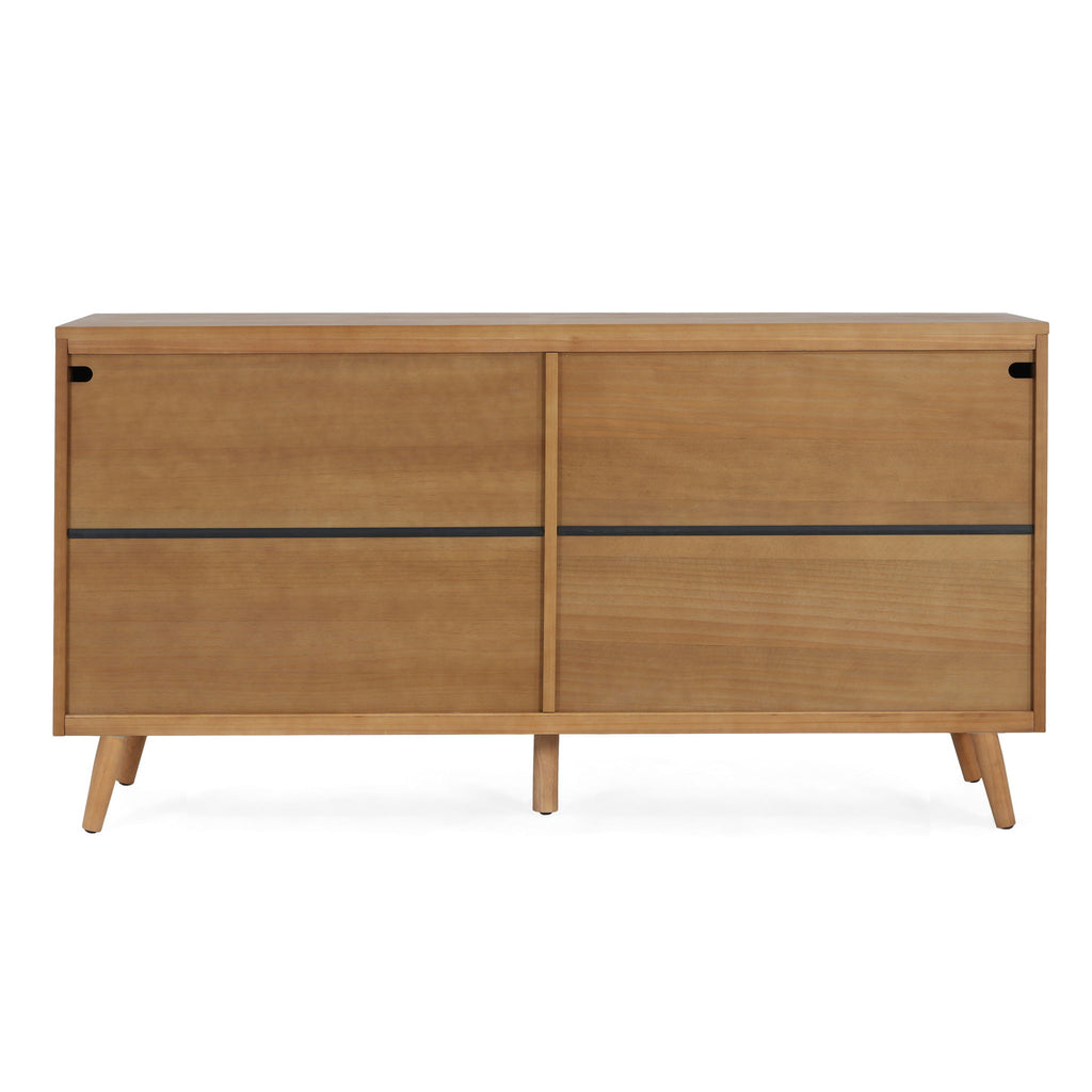 4 Door Sideboard, Wavy Pattern Doors, Adjustable Shelves - Natural