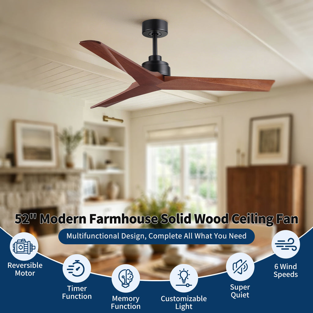 Ceiling Fan Without Light, DC Motor, No Light, Quiet Reversible Ceiling Fan For Living Room - Black