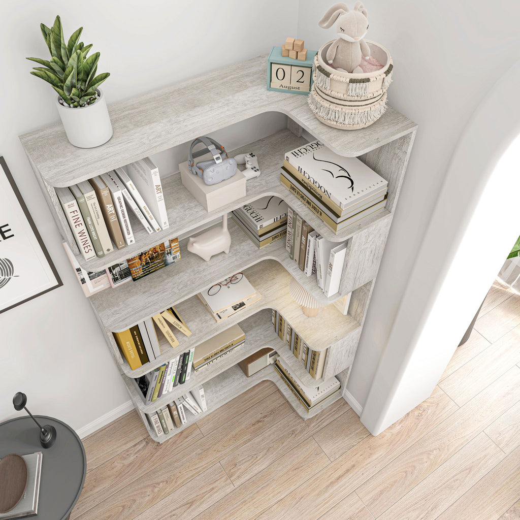 Extended Corner Bookshelf For Living Room - Light Gray