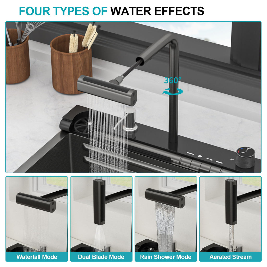 30" Single Bowl Kitchen Sink With Smart LED Faucet