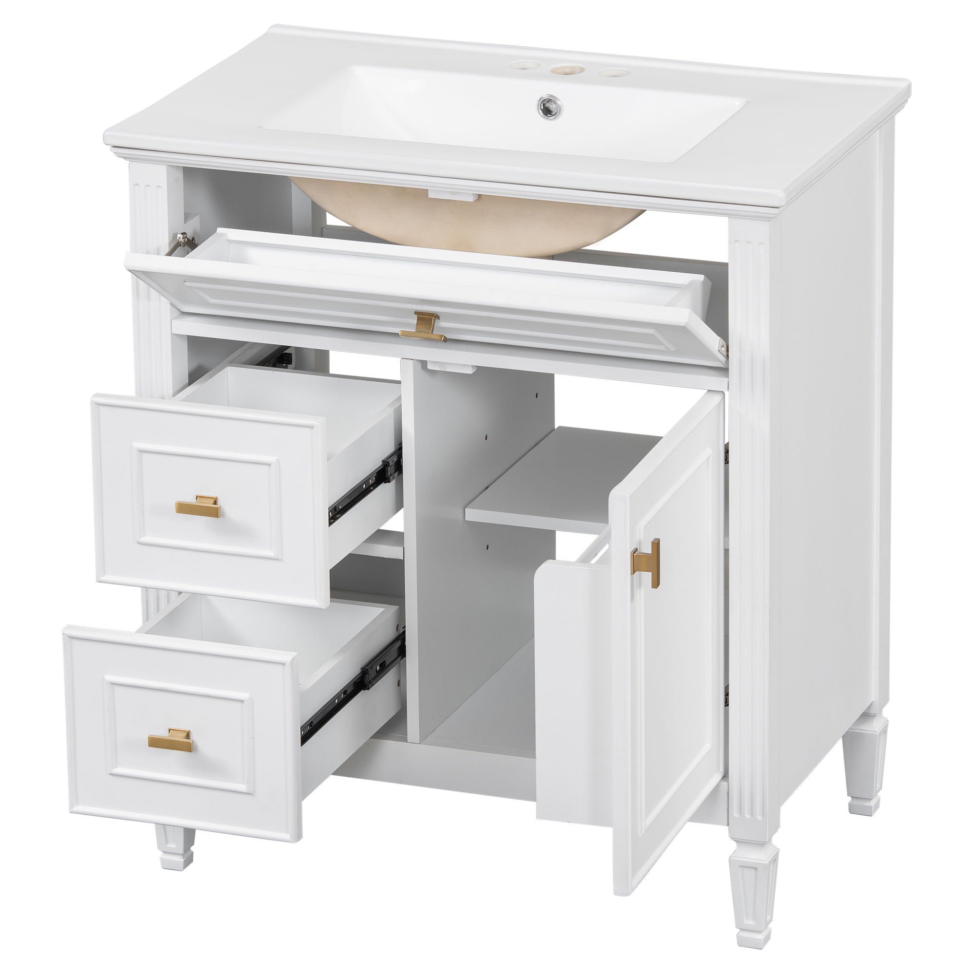 Modern Bathroom Vanity With Sink, 1 Flip Drawer And 2 Drawers, Adjustable Shelf