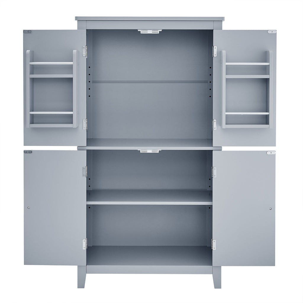 Elegant Bathroom Floor Storage Cabinet With 4 Doors, Adjustable Shelves