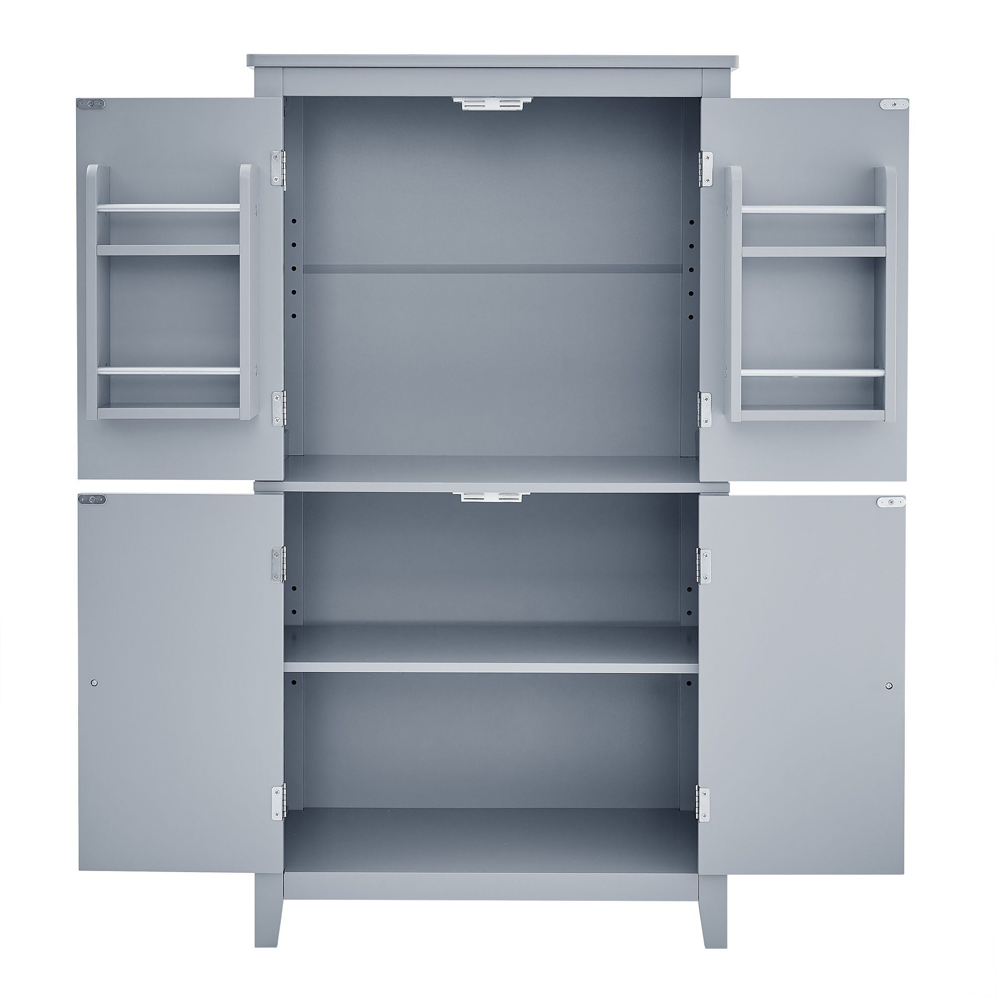 Elegant Bathroom Floor Storage Cabinet With 4 Doors, Adjustable Shelves