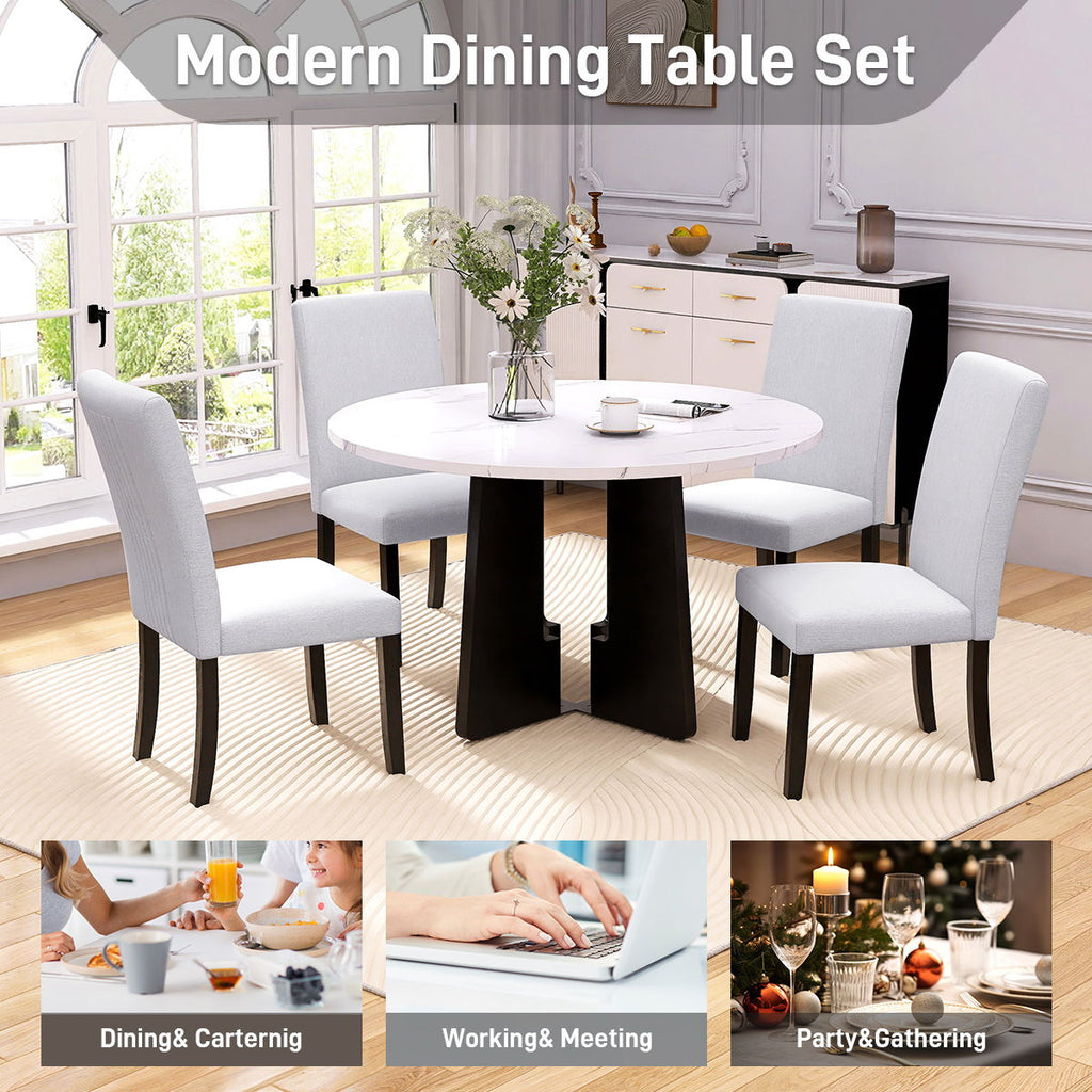 5 Piece Round Dining Table Set, Modern Dining Table And 4 Upholstered Chairs For Dining Room