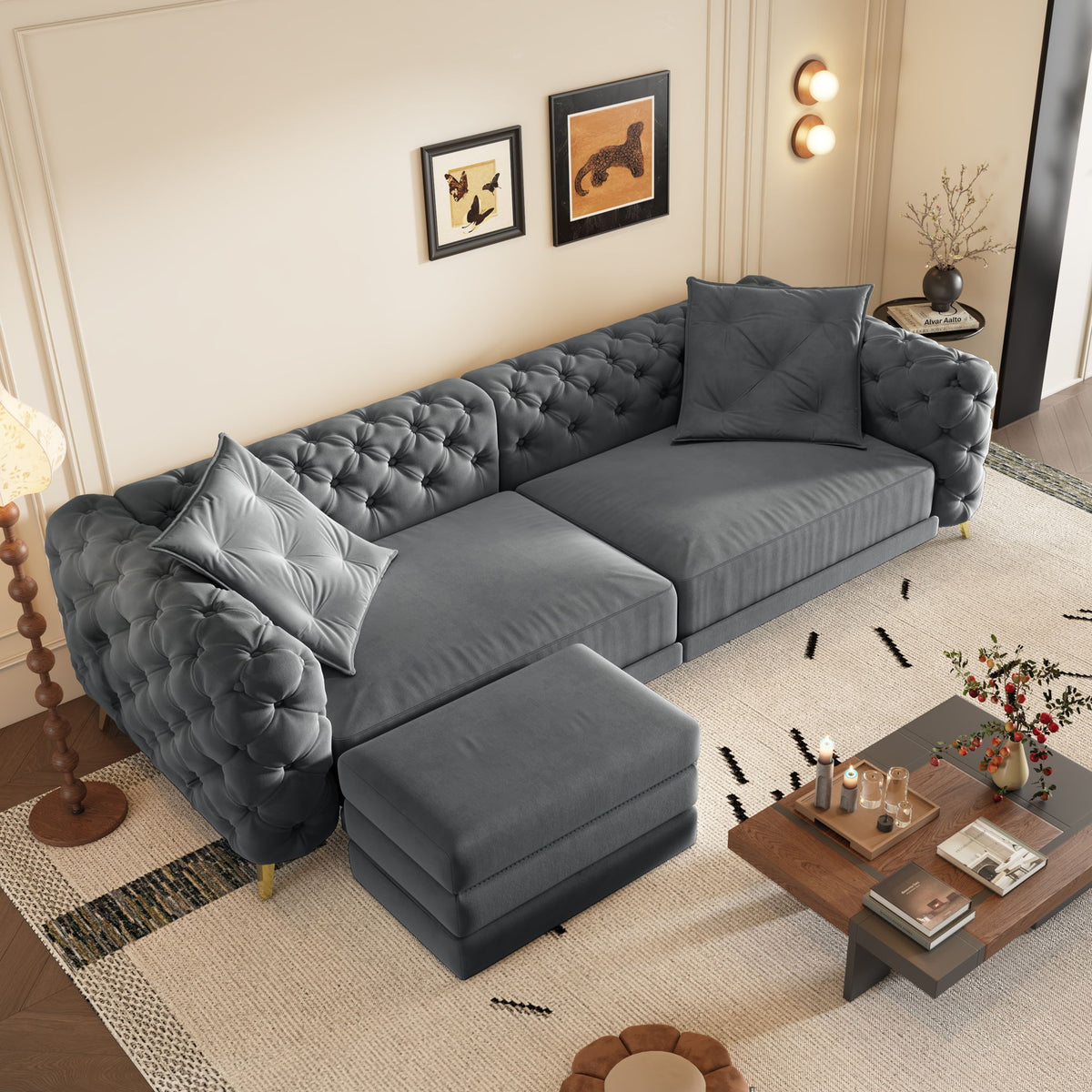 3 In 1 Convertible Sleeper, Deep Seat Pull Out Sofa Bed, Button Tufted