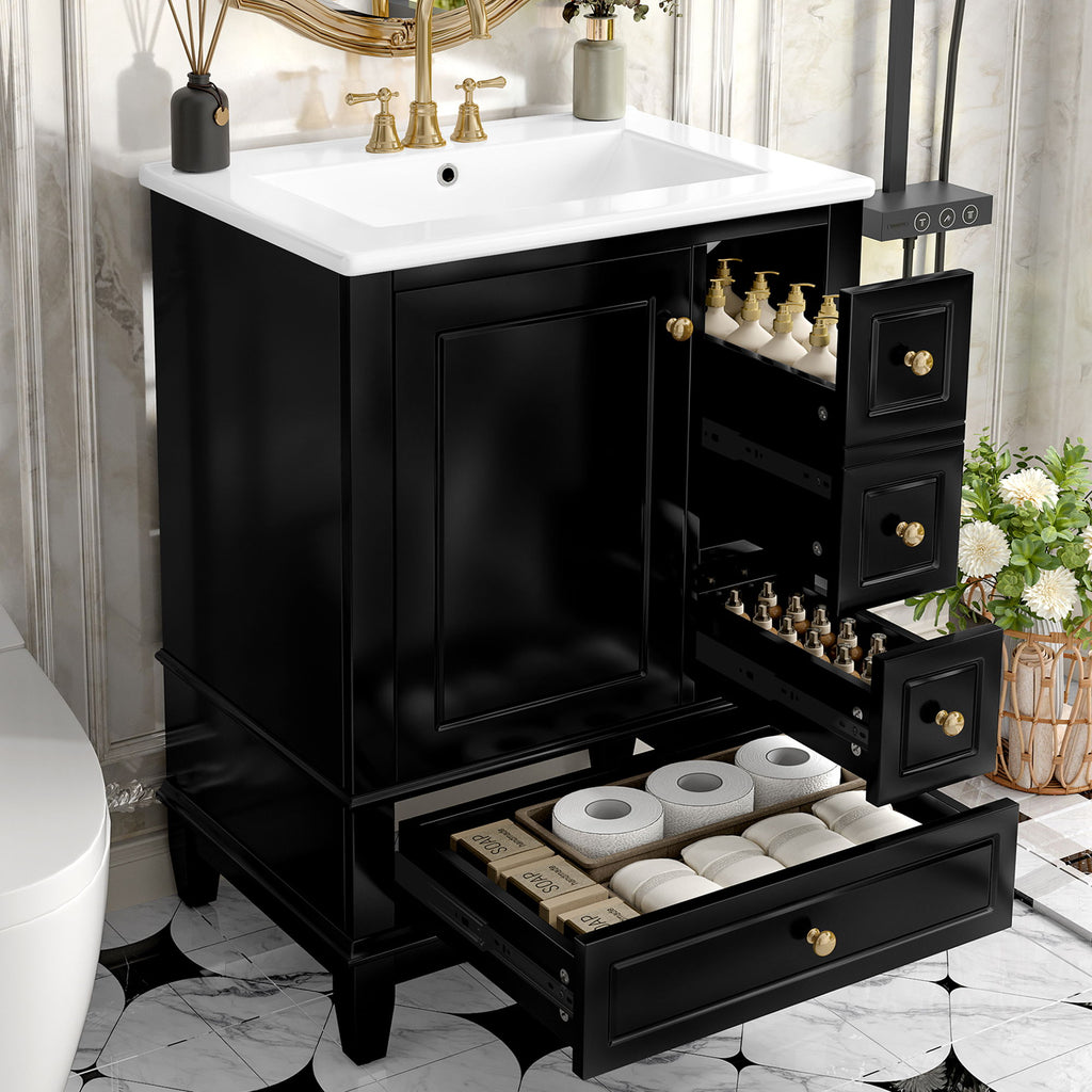 Modern Bathroom Vanity With Sink, Freestanding Cabinet With Drawers And Storage Shelves
