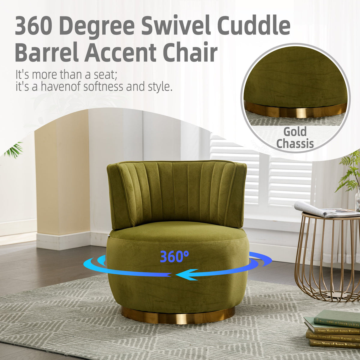 360 Degree Swivel Cuddle Barrel Accent Sofa Chair