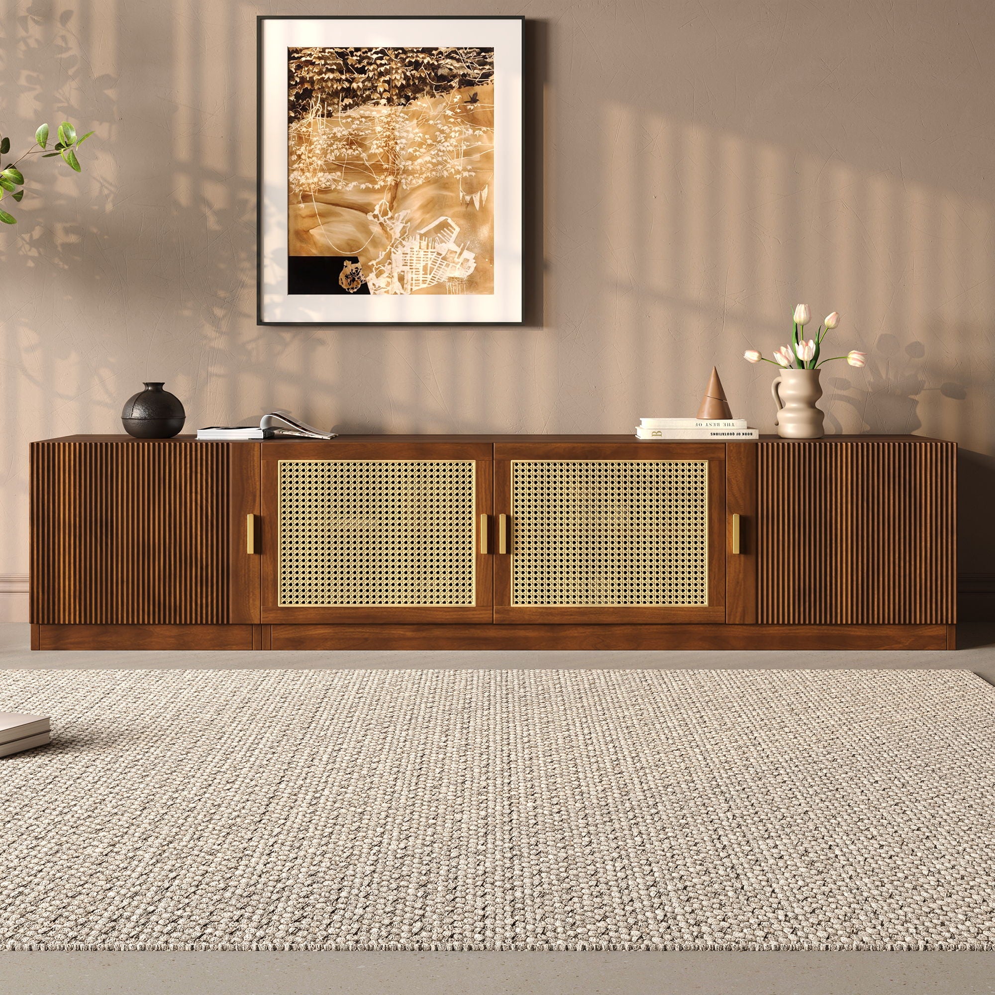 TV Stand, Media Console With Adjustable Shelves - Walnut