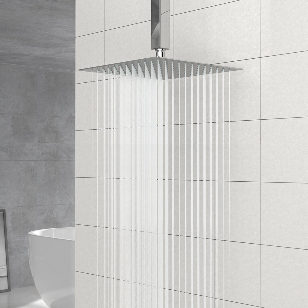 10" Square Rainfall Shower Head, Wall / Ceiling Mounted, Stainless Steel - Chrome