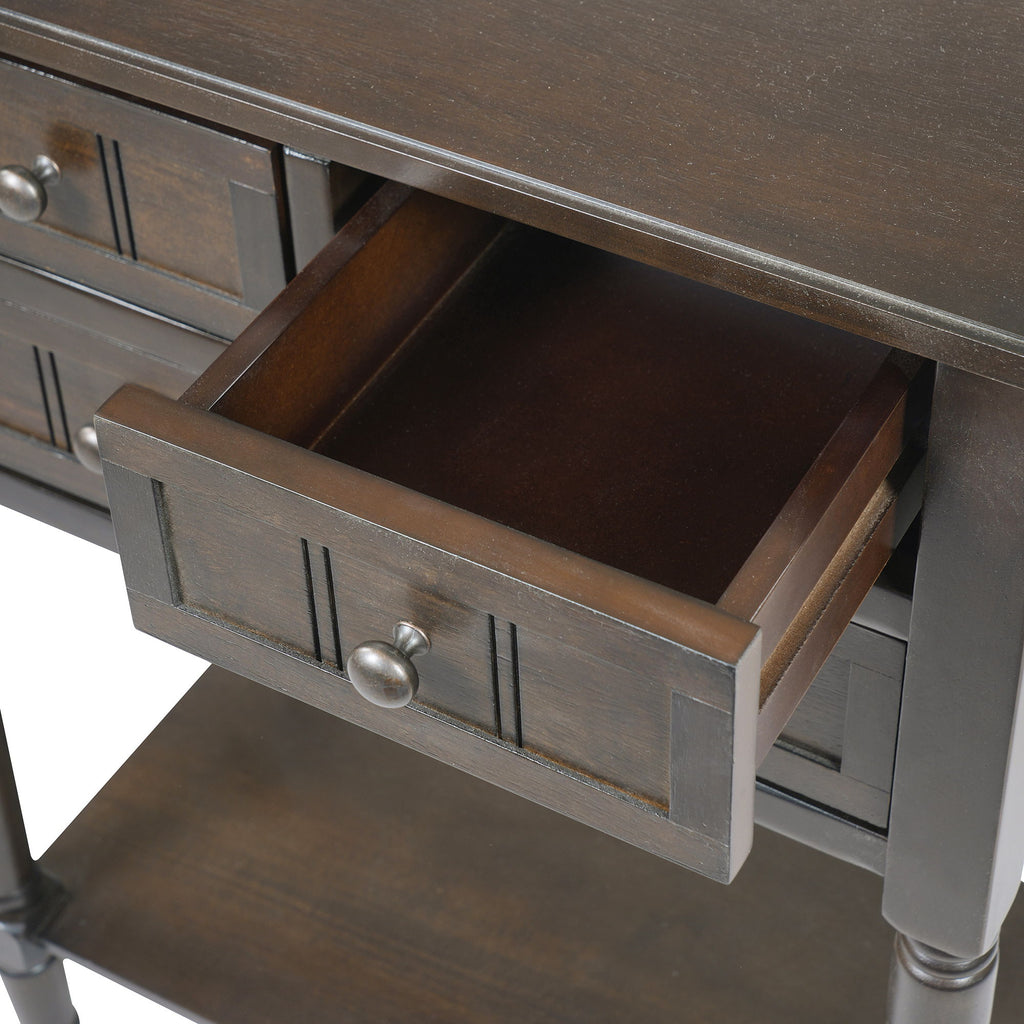 Narrow Console Table With 3 Storage Drawers And Bottom Shelf - Brown