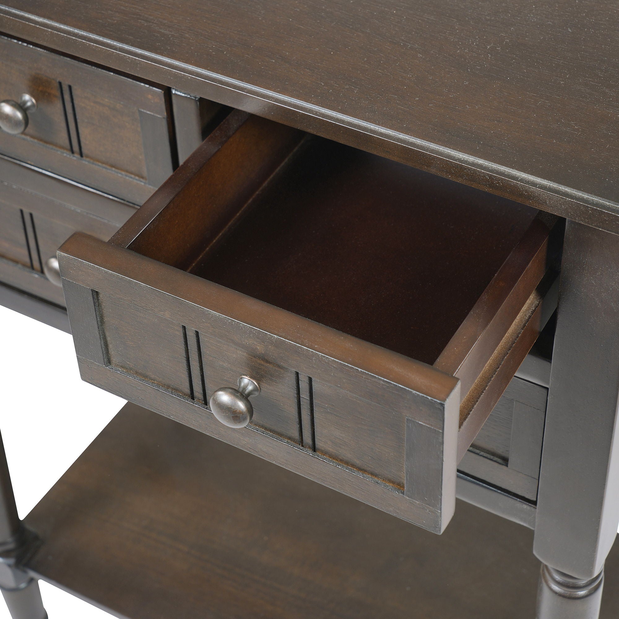 Narrow Console Table With 3 Storage Drawers And Bottom Shelf - Brown