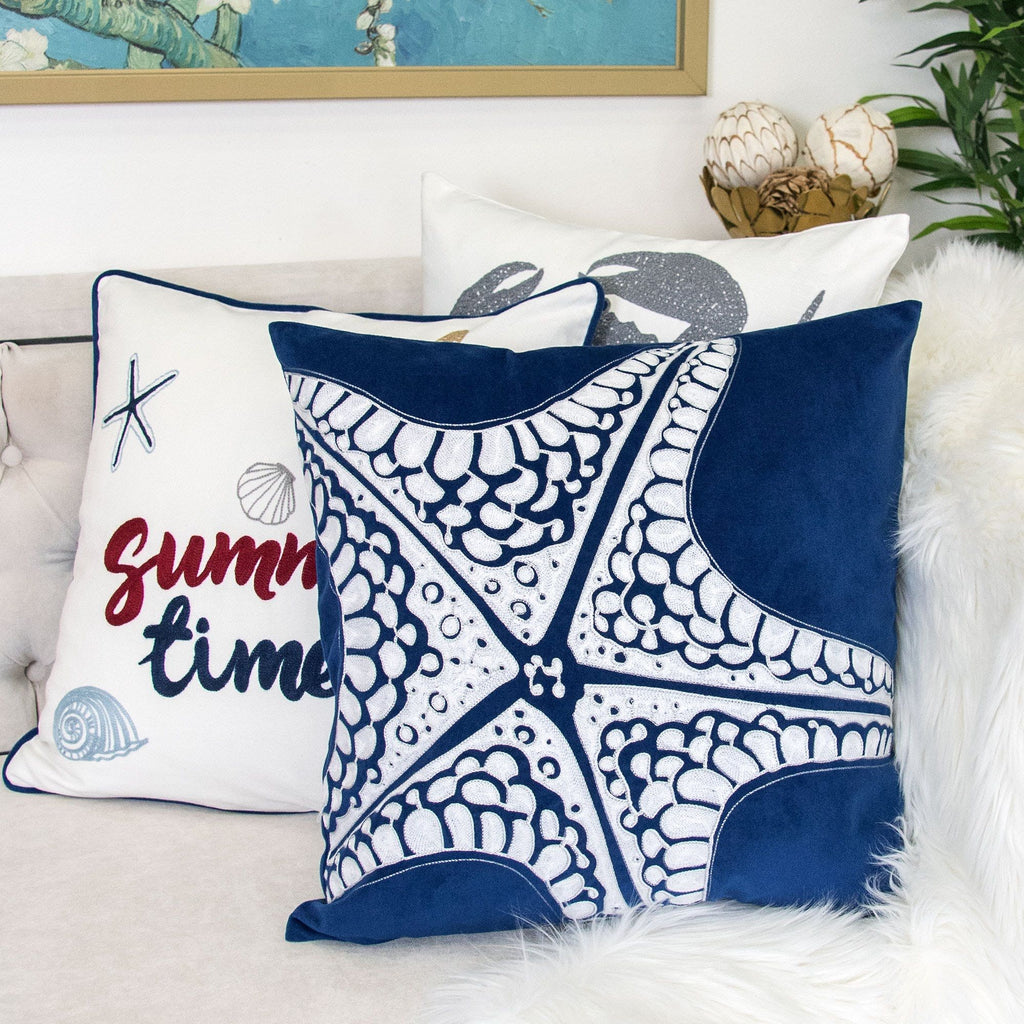 Seastar Starfish Pillow With Hidden Zipper (Set of 2) - Indigo