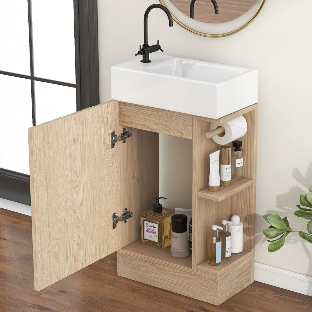 Modern Bathroom Vanity With Sink And 2 Tier Shelf
