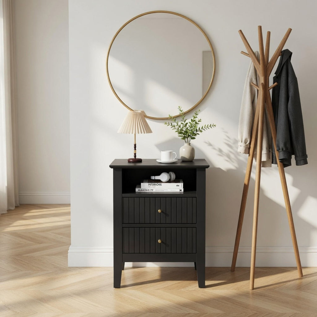Fluted Nightstand With 2 Drawers
