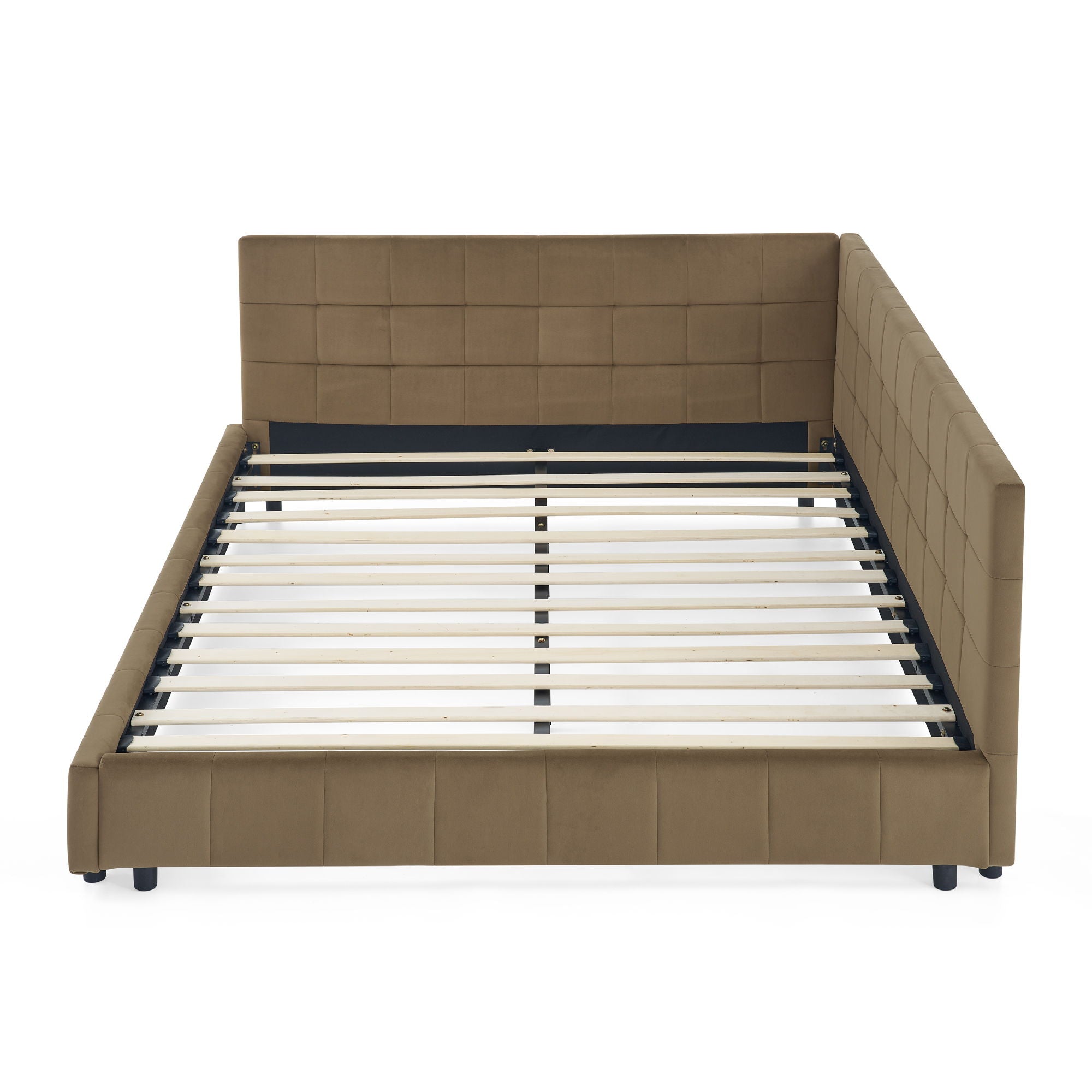 Storage Upholstered Tufted Bed Frame With Backrest And Armrests