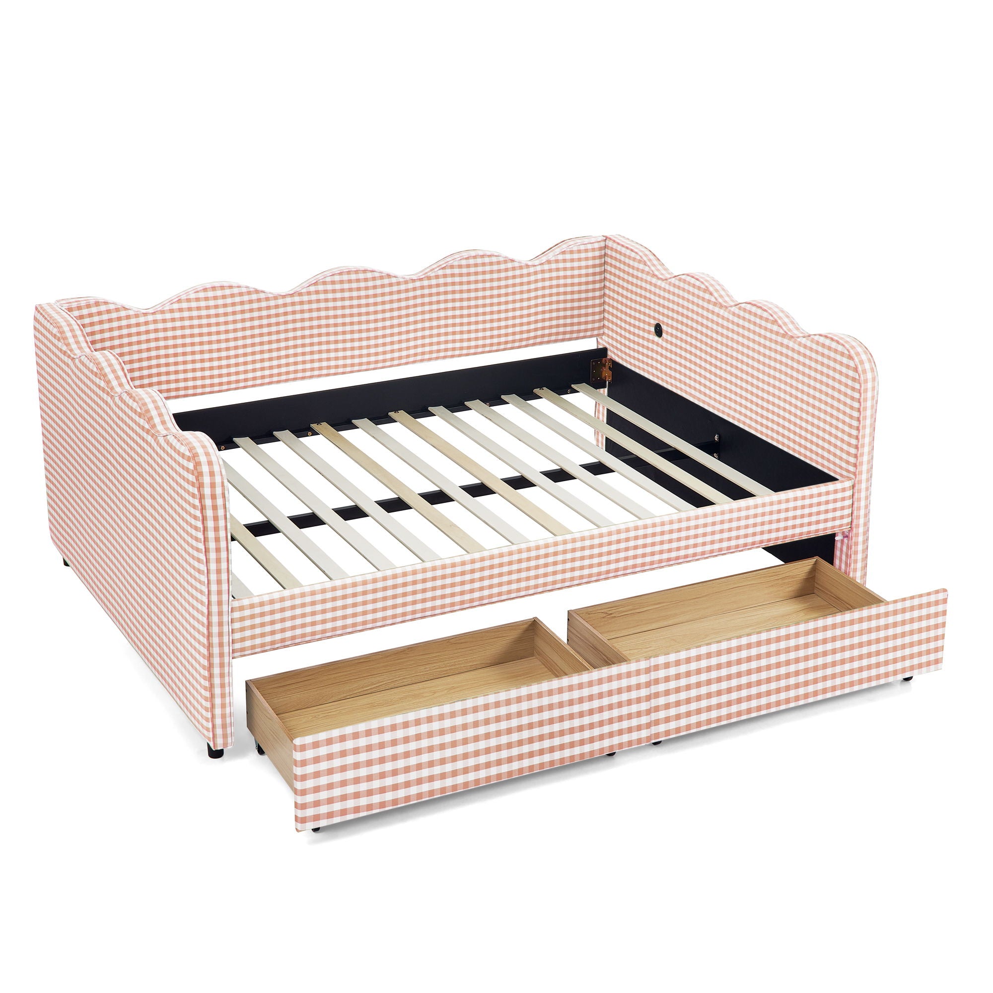 Gingham Daybed & USB Charging Port, Wave-Shaped Design
