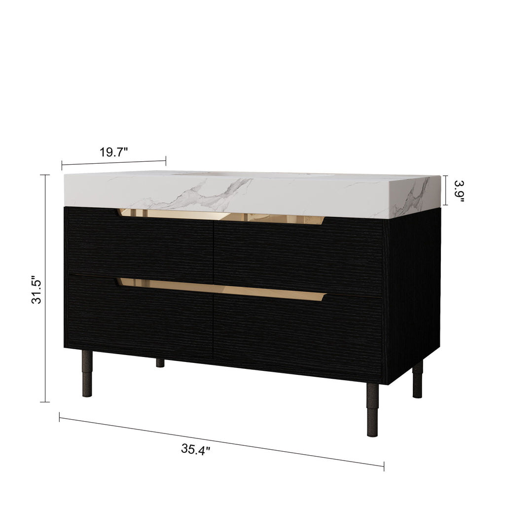Bathroom Vanity With Undermount Sink, 4 Drawers Storage, Free Standing / Wall Mounted - Black / White