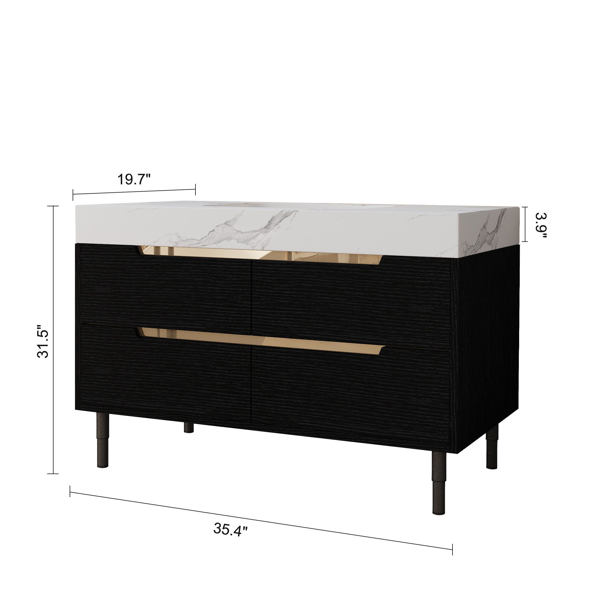 Bathroom Vanity With Undermount Sink, 4 Drawers Storage, Free Standing / Wall Mounted - Black / White