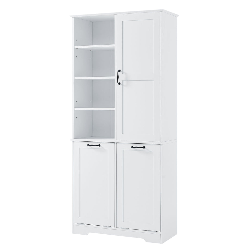 Freestanding Bathroom Storage Cabinet With Doors And Drawers, Adjustable Shelves, Tilt-Out Laundry Hamper