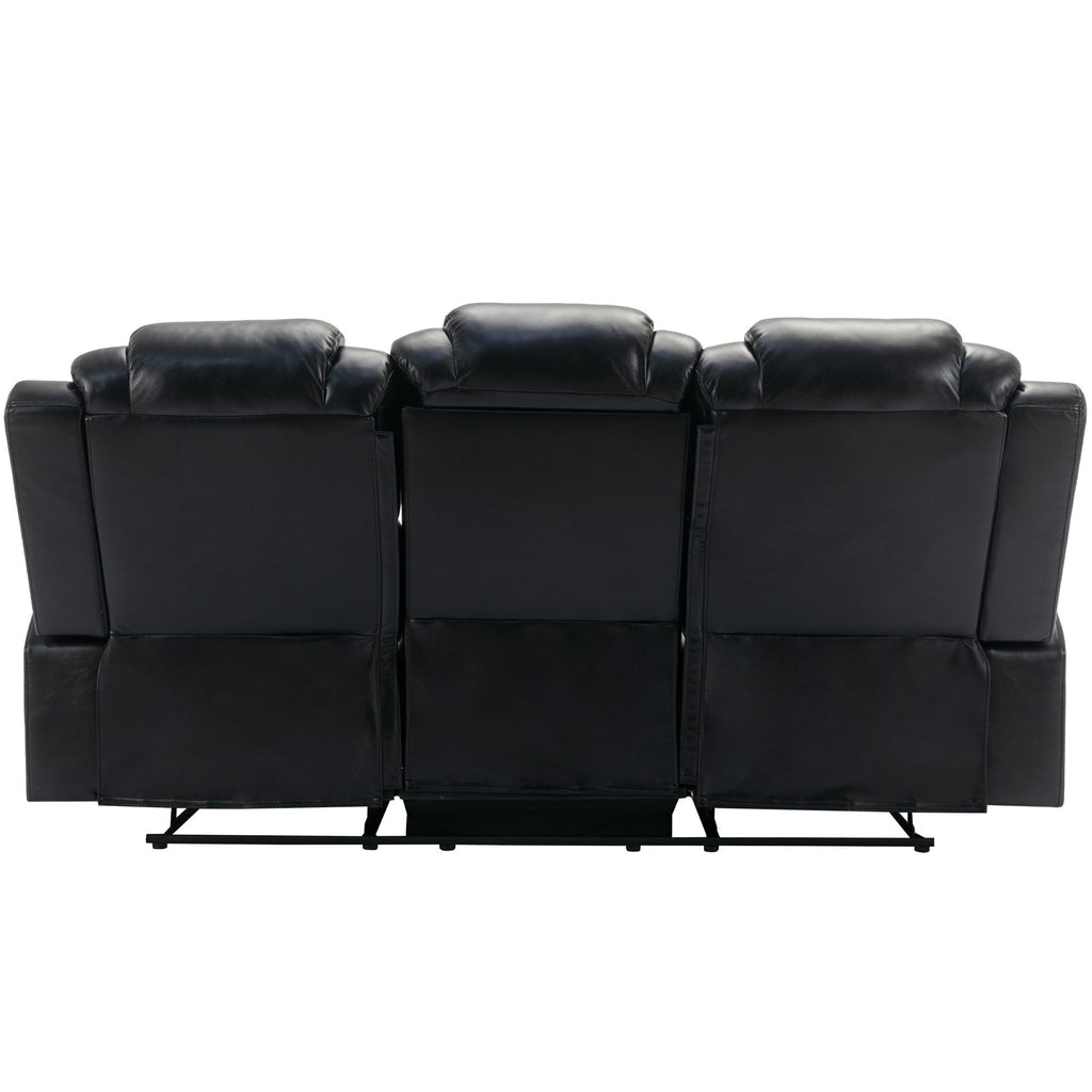 3 Pieces Recliner Sofa Sets Home Theater Seating Manual Recliner Chair With Center Console And LED Light Strip For Living Room