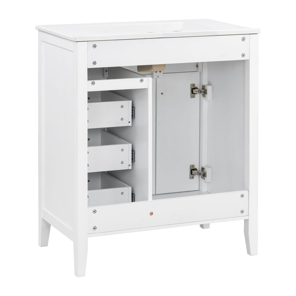Bathroom Vanity With Sink, Freestanding Design, Soft Close Doors & Drawers - White
