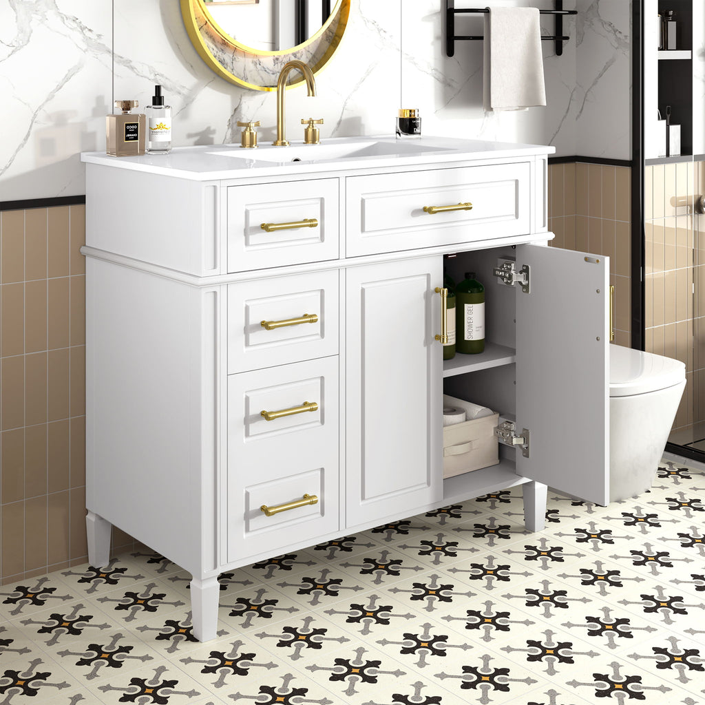Bathroom Vanity With Sink, 4 Drawers, 2 Doors
