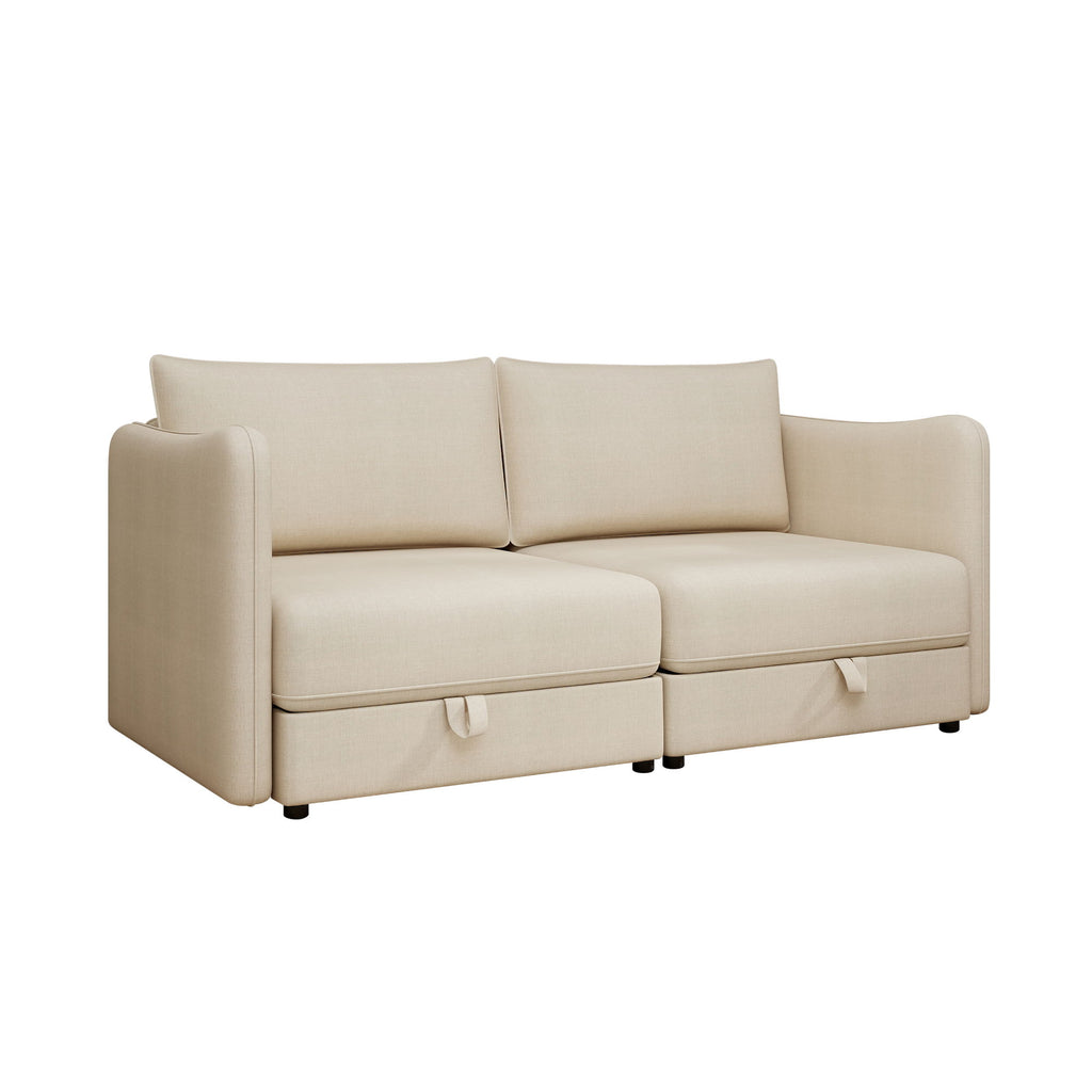 Modular Sectional Sofa With Storage, Convertible 2 Seater Sleeper Sofa - Beige