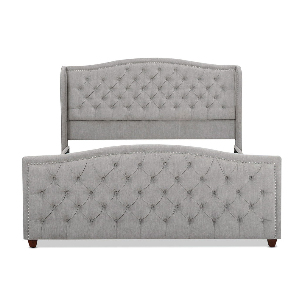 Marcella - King Upholstered Shelter Headboard Bed Set - Silver Gray