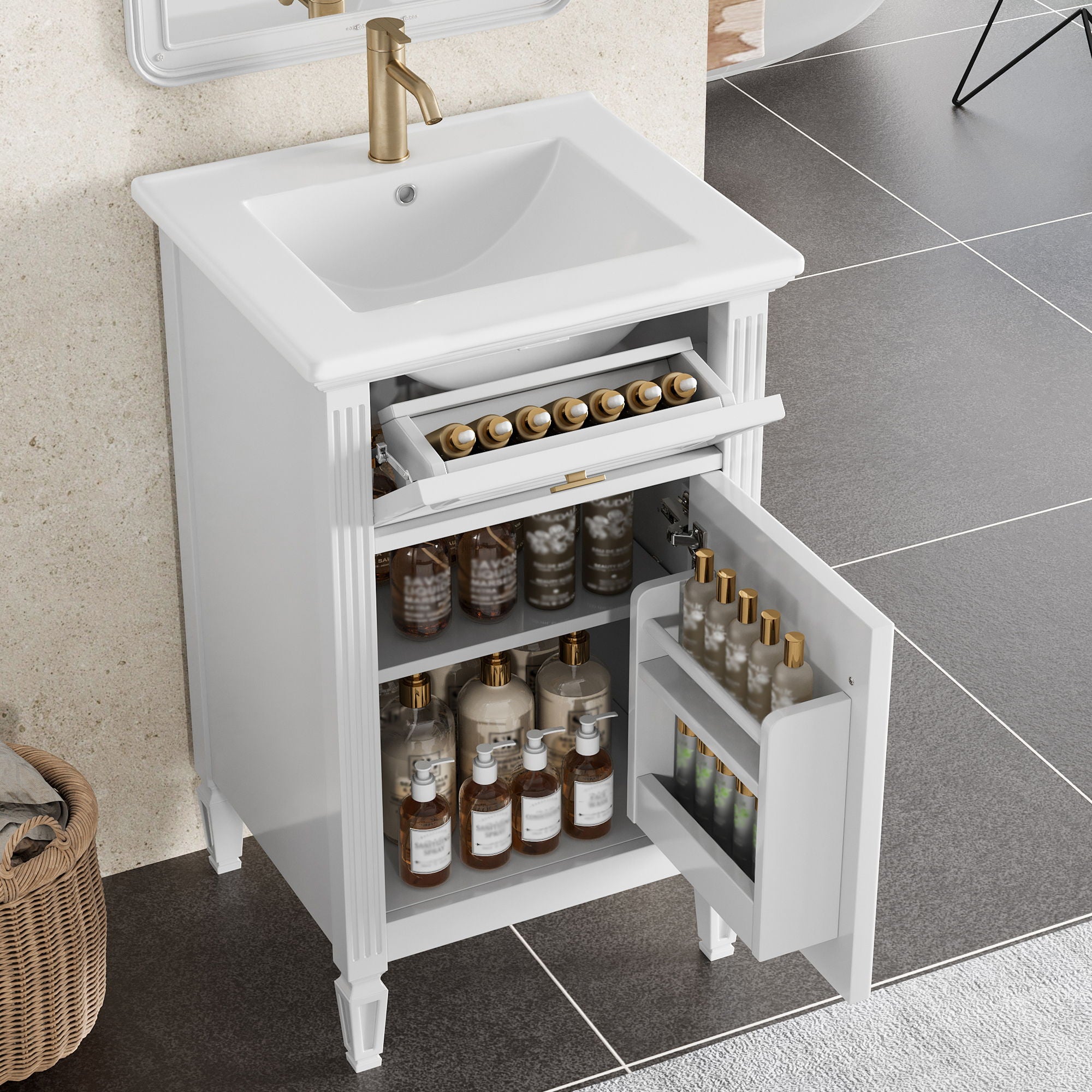 Bathroom Vanity With Sink, Adjustable Shelf, Tilt-Out Drawer