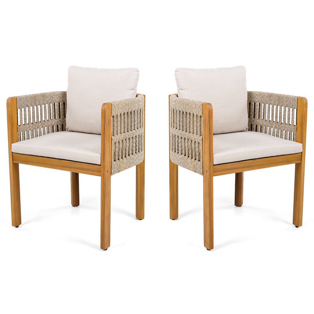 Outdoor Dining Chairs With Mix Rope Handles (Set of 2)