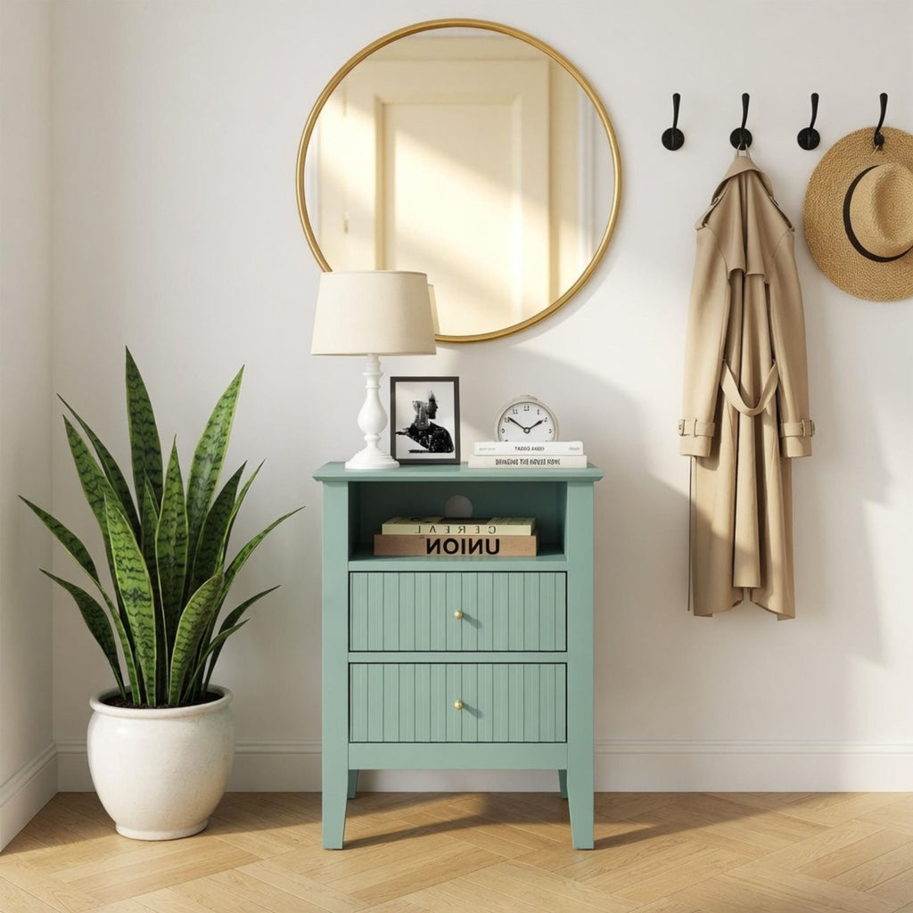 Fluted Nightstand With 2 Drawers