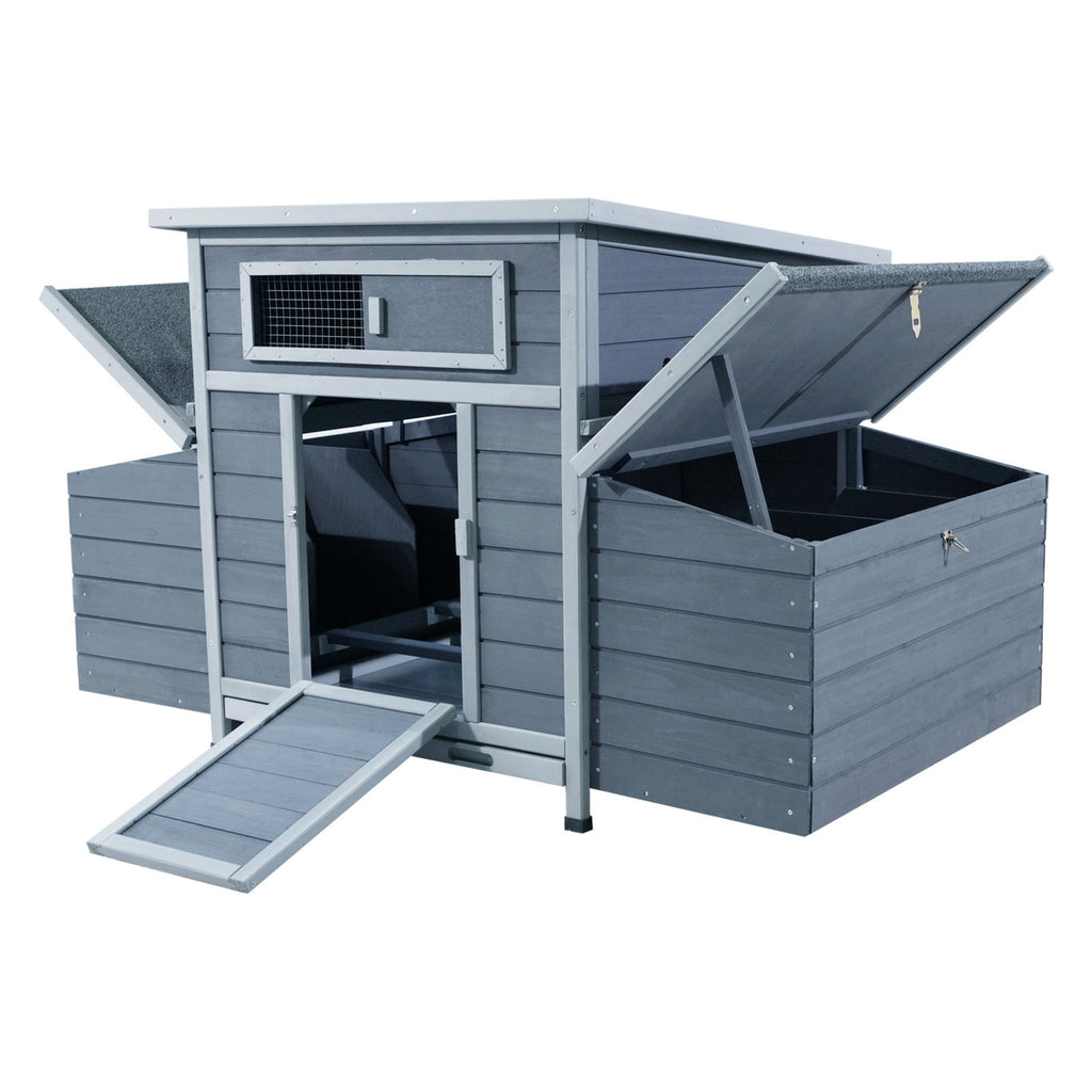 Chicken Coop, Large Outdoor Hen House With Run And Nesting Box Poultry Cage, Rabbit Hutch - Gray