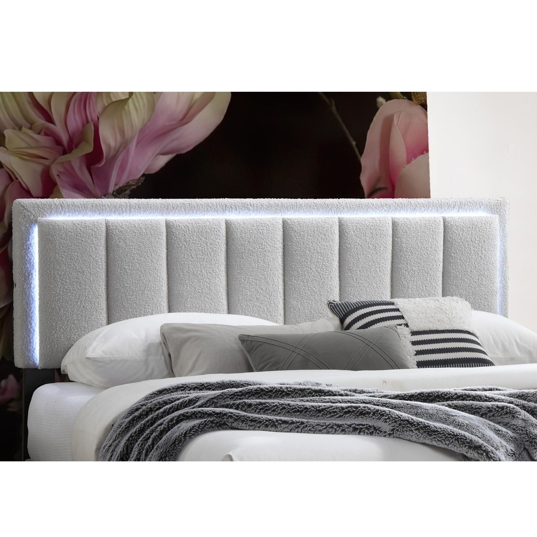 Queen Upholstered Bed With LED - Light Gray