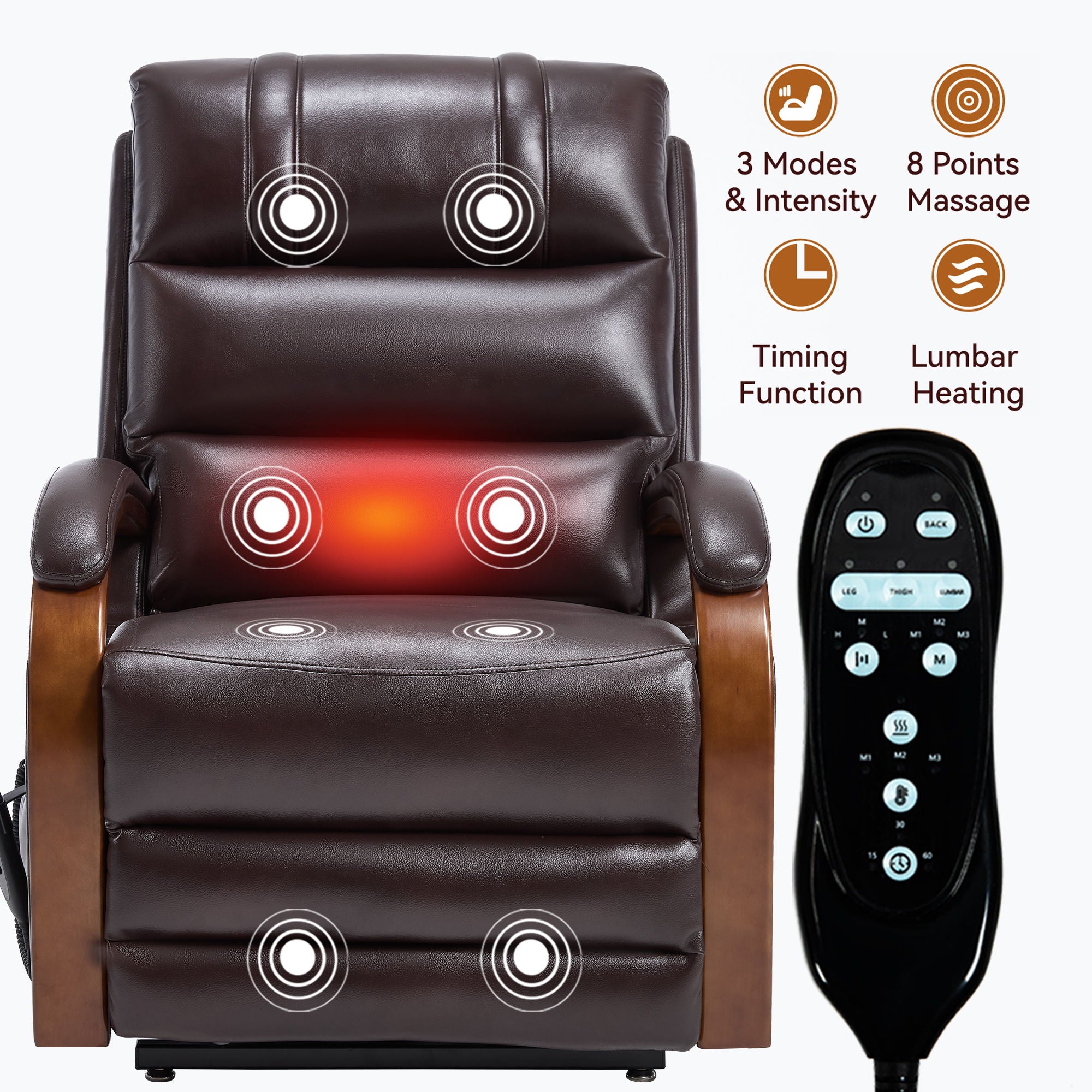 Power Lift Recliner Chair Dual Motor Infinite Position With Heat Massage And Heavy Duty Motion Mechanism - Brown