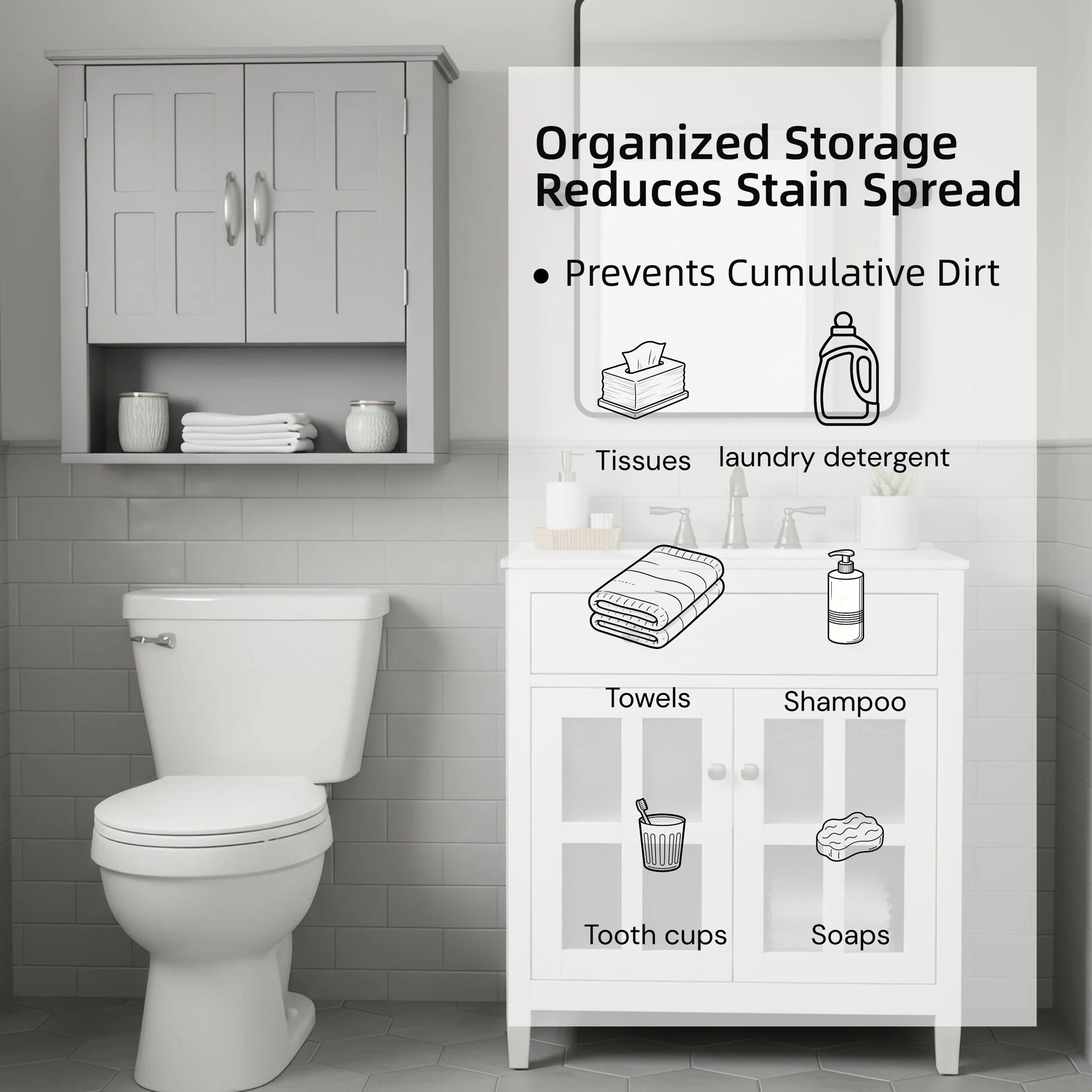 Multi Functional Wall Mounted Cabinet With Adjustable Shelves For Bathroom