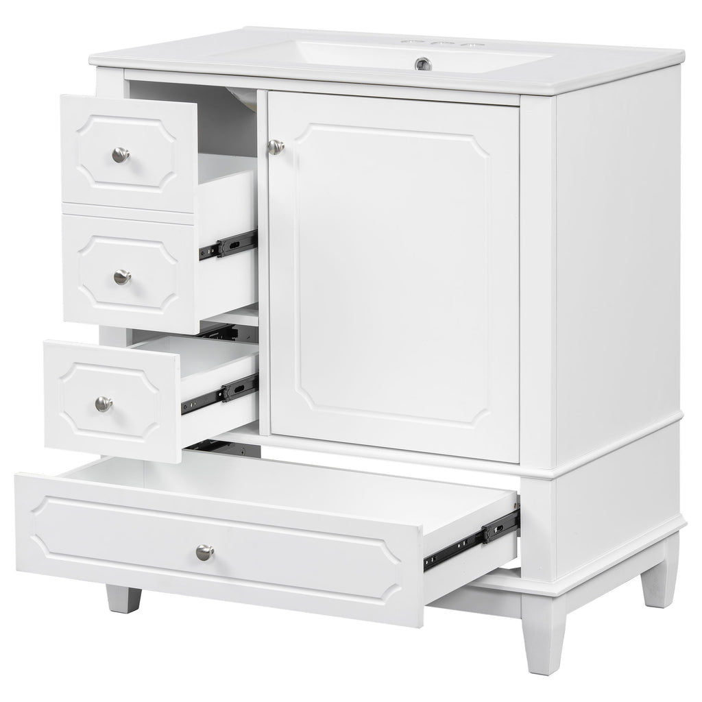Bathroom Vanity With Sink, Freestanding Vanity Cabinet With Ceramic Basin, Soft Close Door, 3 Drawers