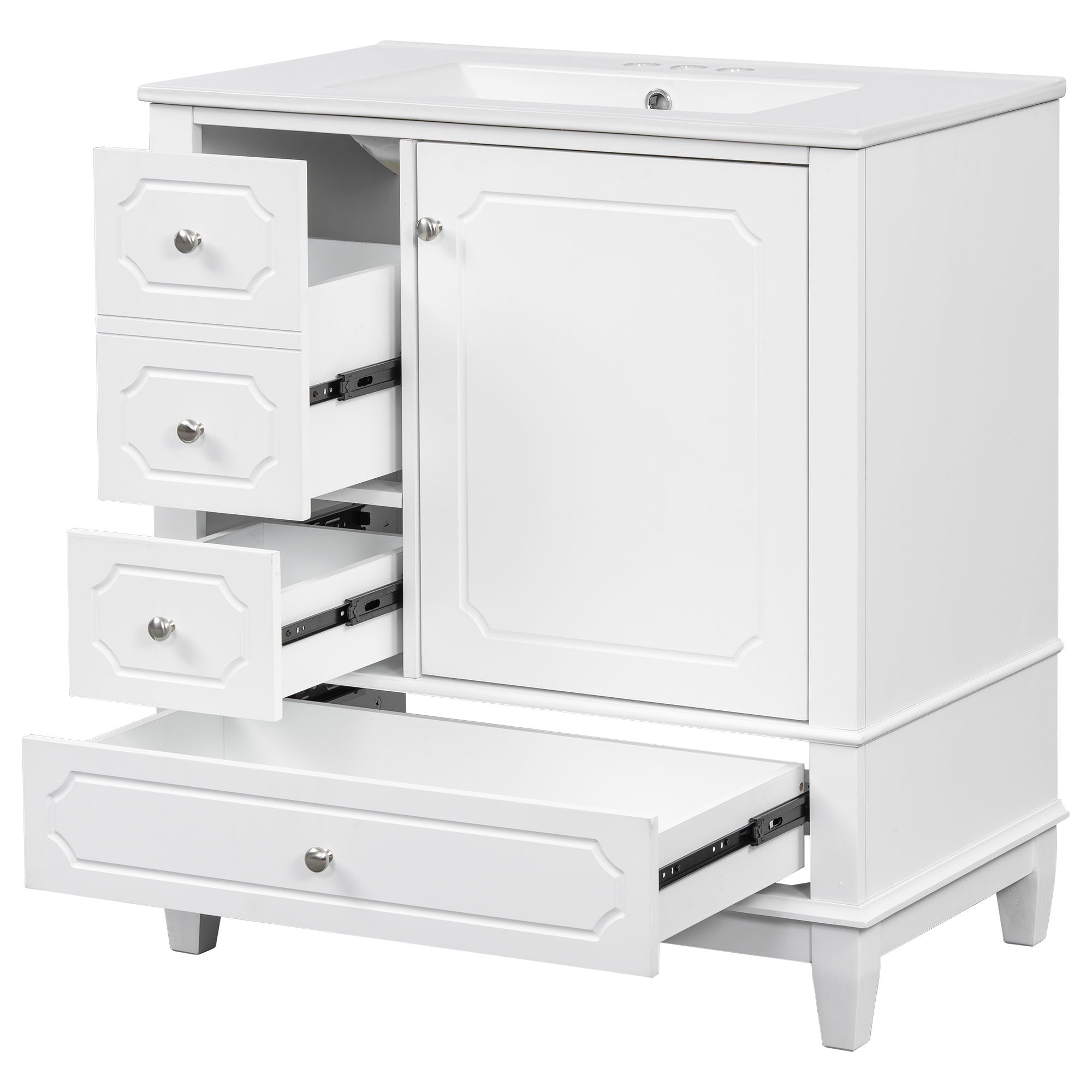 Bathroom Vanity With Sink, Freestanding Vanity Cabinet With Ceramic Basin, Soft Close Door, 3 Drawers