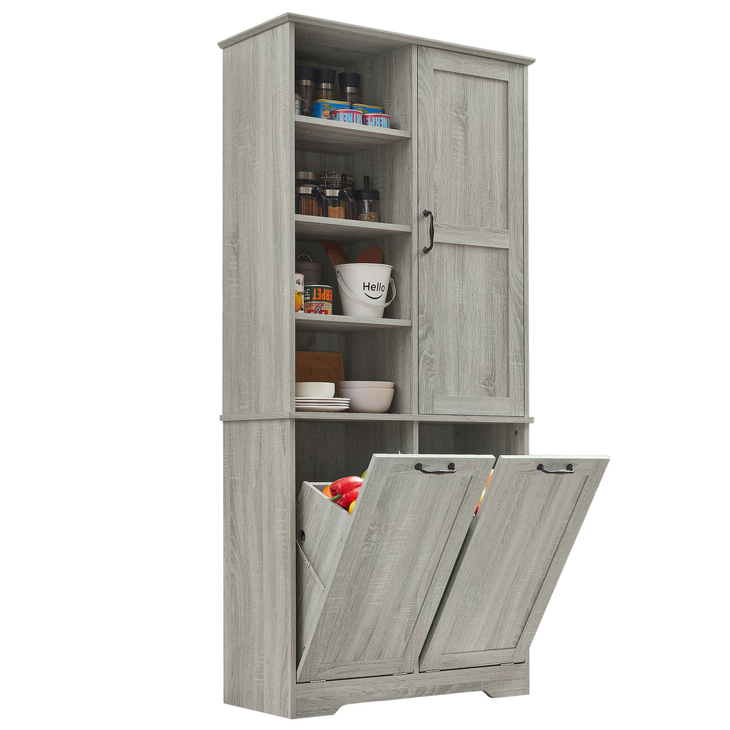 Freestanding Storage Cabinet With Doors, Tilt Out Drawers, Adjustable Shelves, Open Shelf, Bathroom & Laundry Room Organizer - Oak