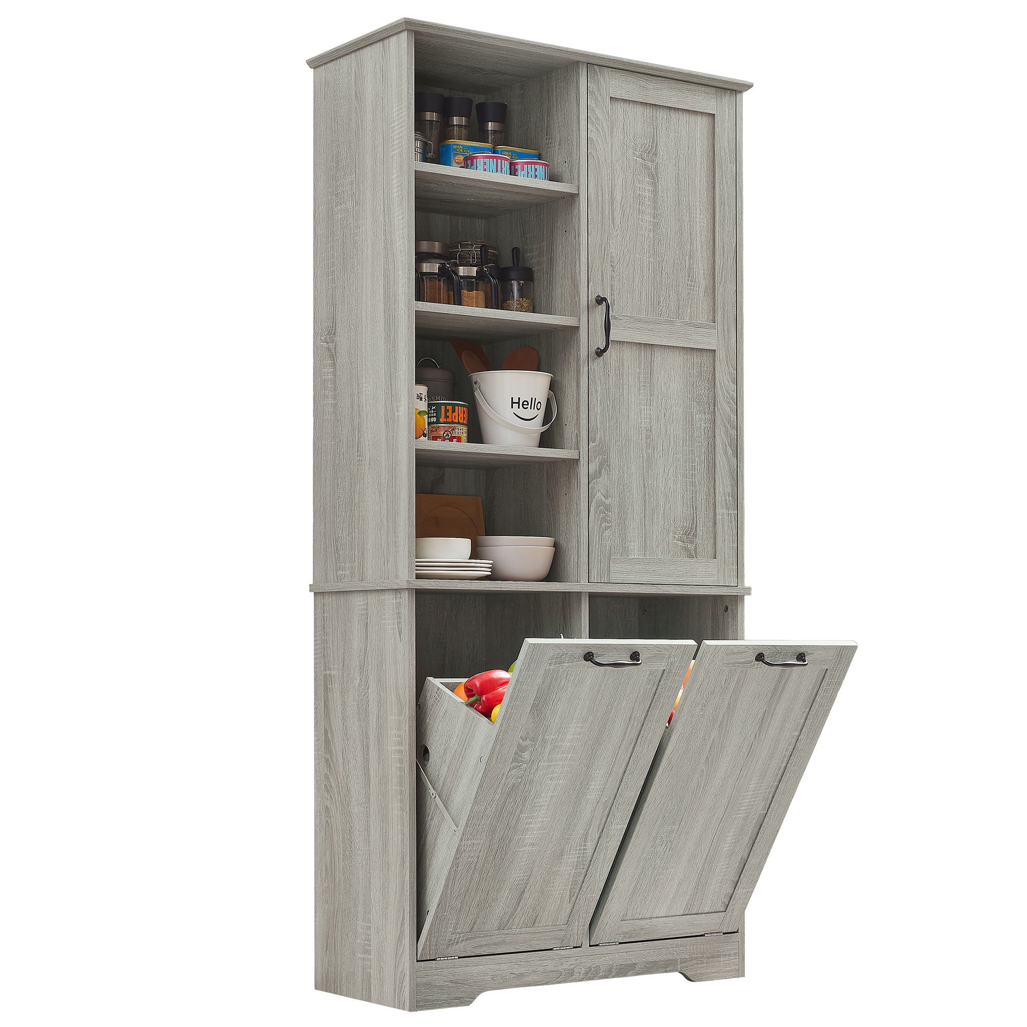 Freestanding Storage Cabinet With Doors, Tilt Out Drawers, Adjustable Shelves, Open Shelf, Bathroom & Laundry Room Organizer - Oak