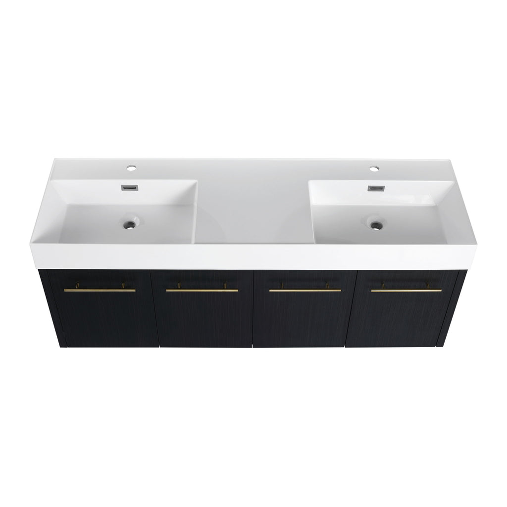 Modern Wall Mounted Bathroom Vanity With Left Sink And Storage Rack