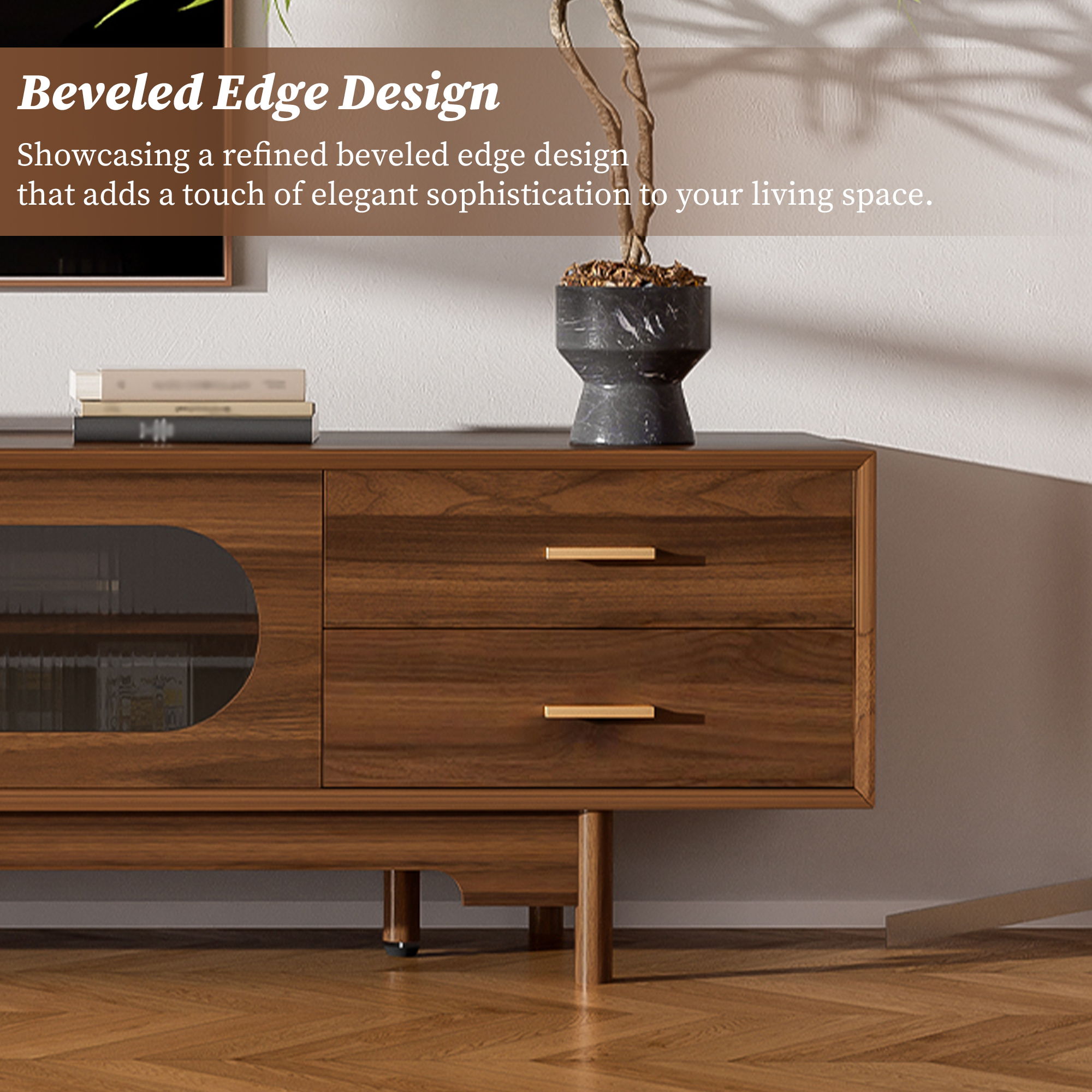 Modern TV Stand With Fluted Glass Doors & 2 Drawers