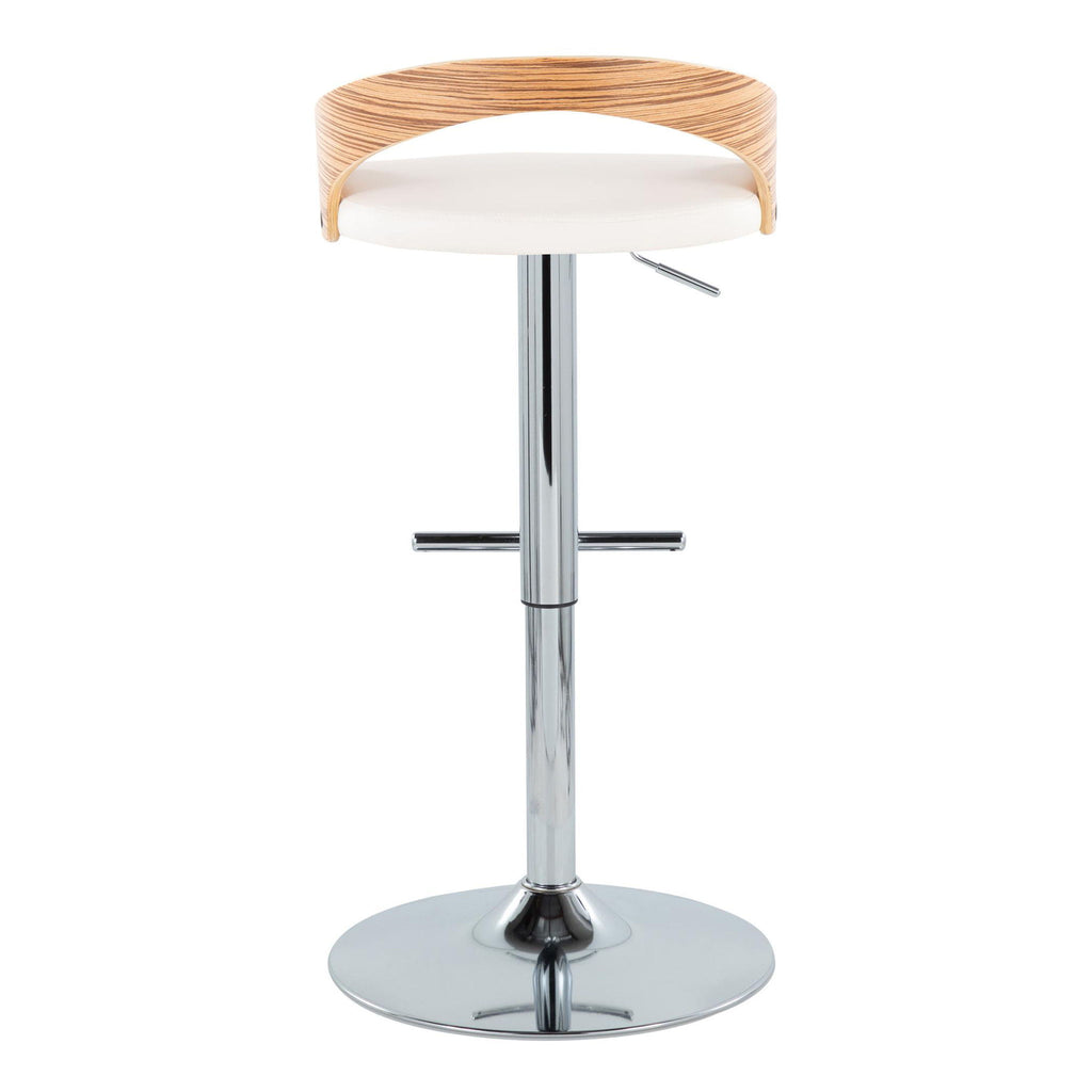 Grotto - Mid-Century Modern Adjustable Height Barstool With Swivel With Straight T Footrest (Set of 2) - White