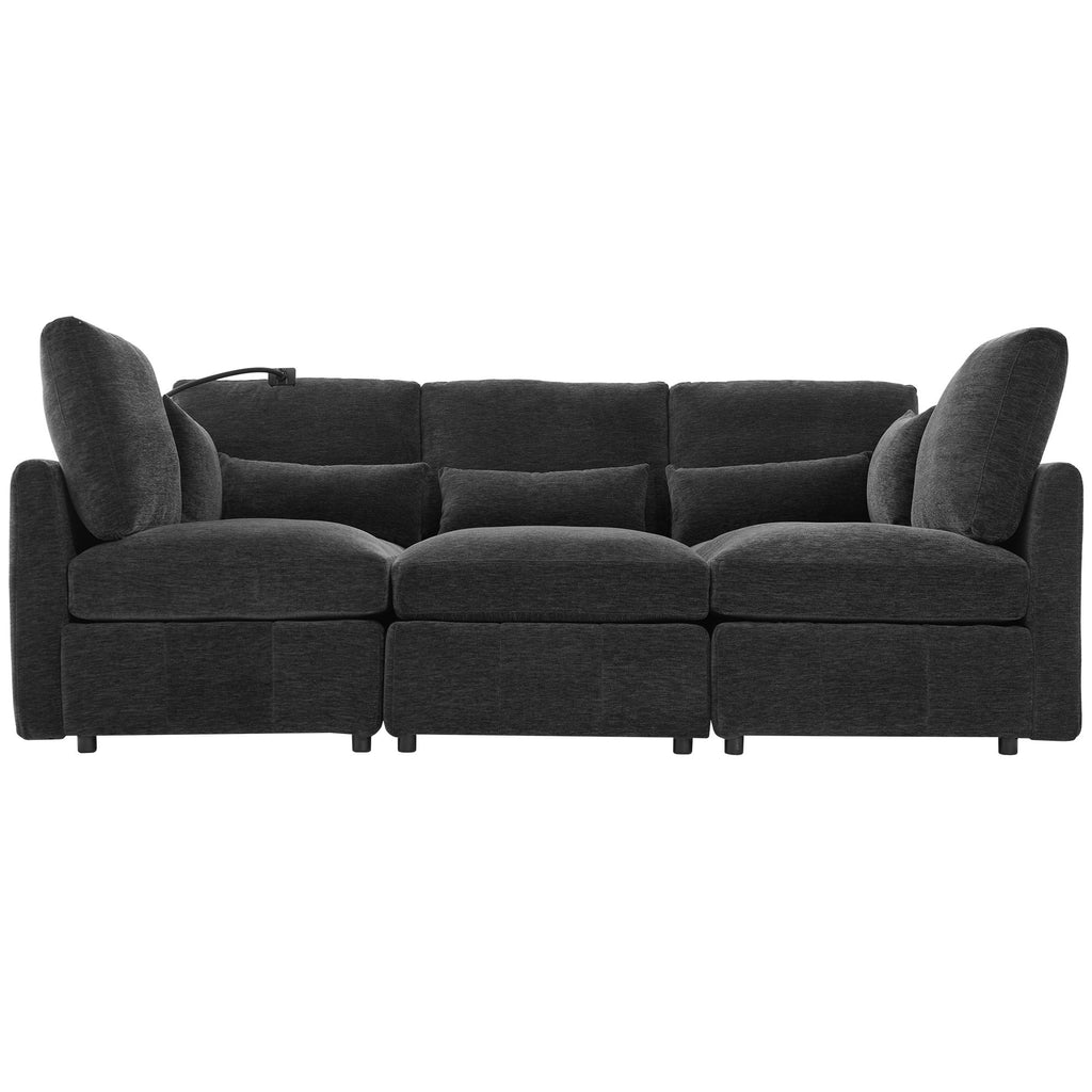 Modern Modular U-Shaped Sofa Bed With Movable Ottoman, USB Ports, Phone Holder