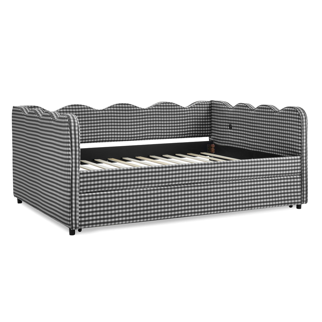 Gingham Daybed With USB Charging Port, Wave-Shaped Design