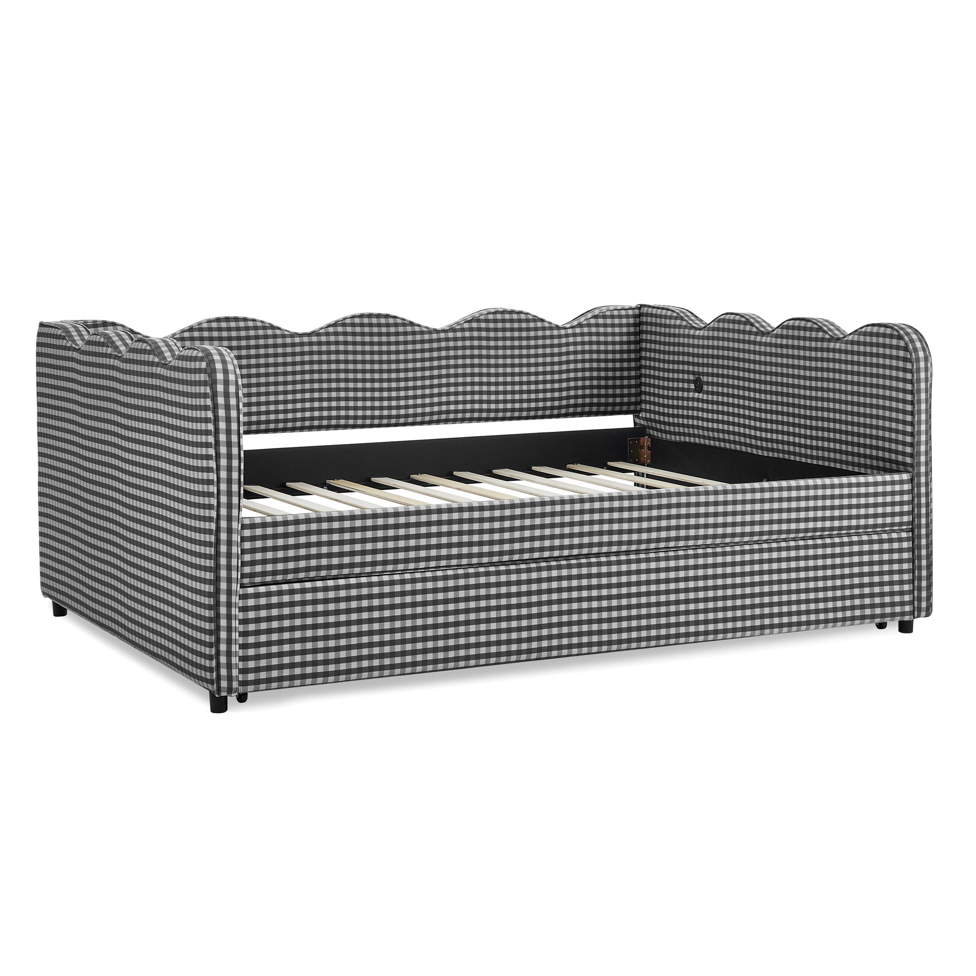 Gingham Daybed With USB Charging Port, Wave-Shaped Design