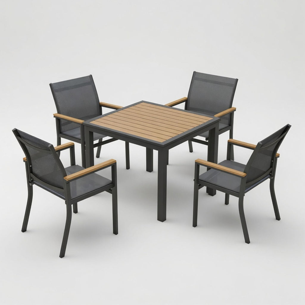 Gray Aluminum Patio Dining Set With Textilene Chairs, 5 Piece All Weather Outdoor Table And Chair Set For Patio, Porch, Garden