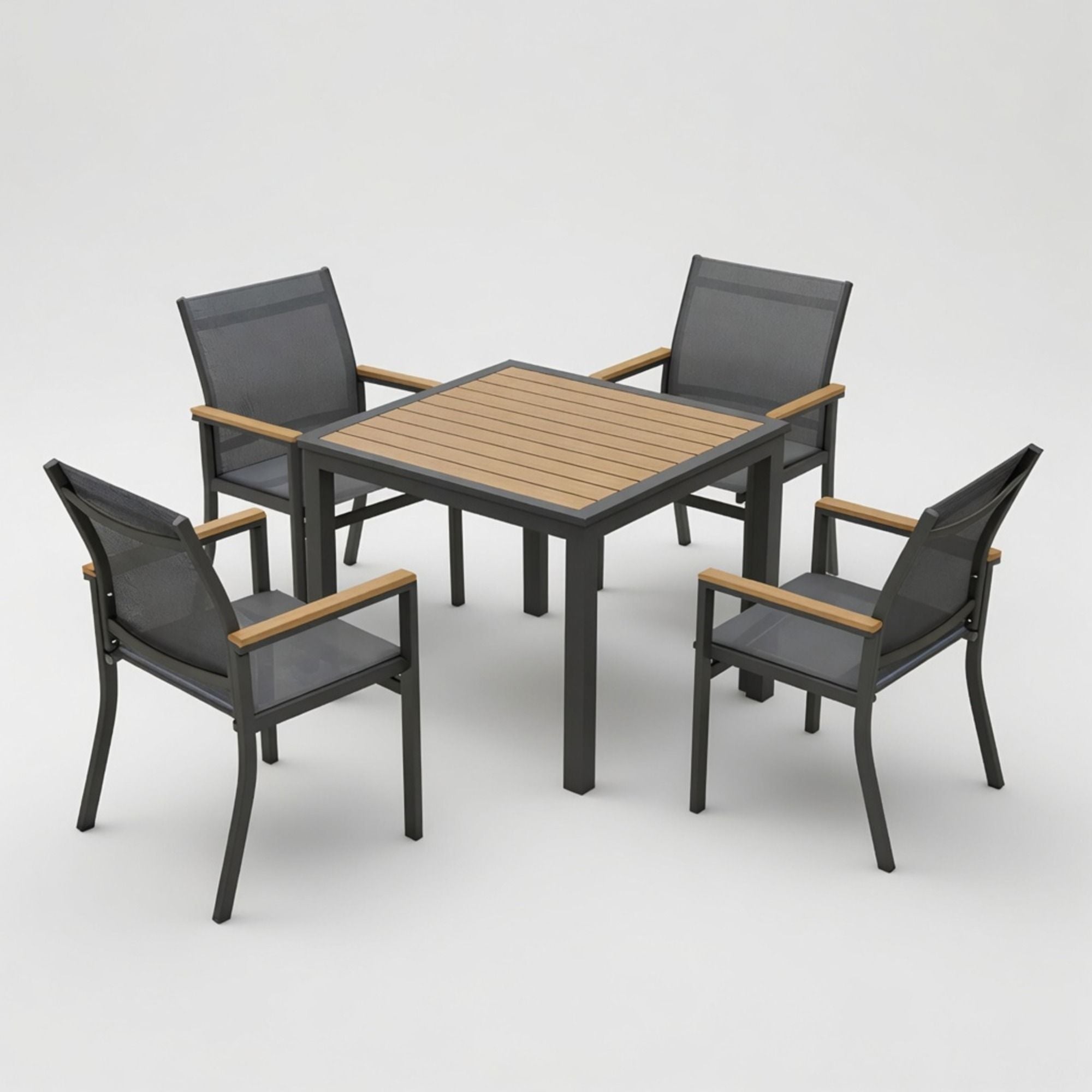 Gray Aluminum Patio Dining Set With Textilene Chairs, 5 Piece All Weather Outdoor Table And Chair Set For Patio, Porch, Garden