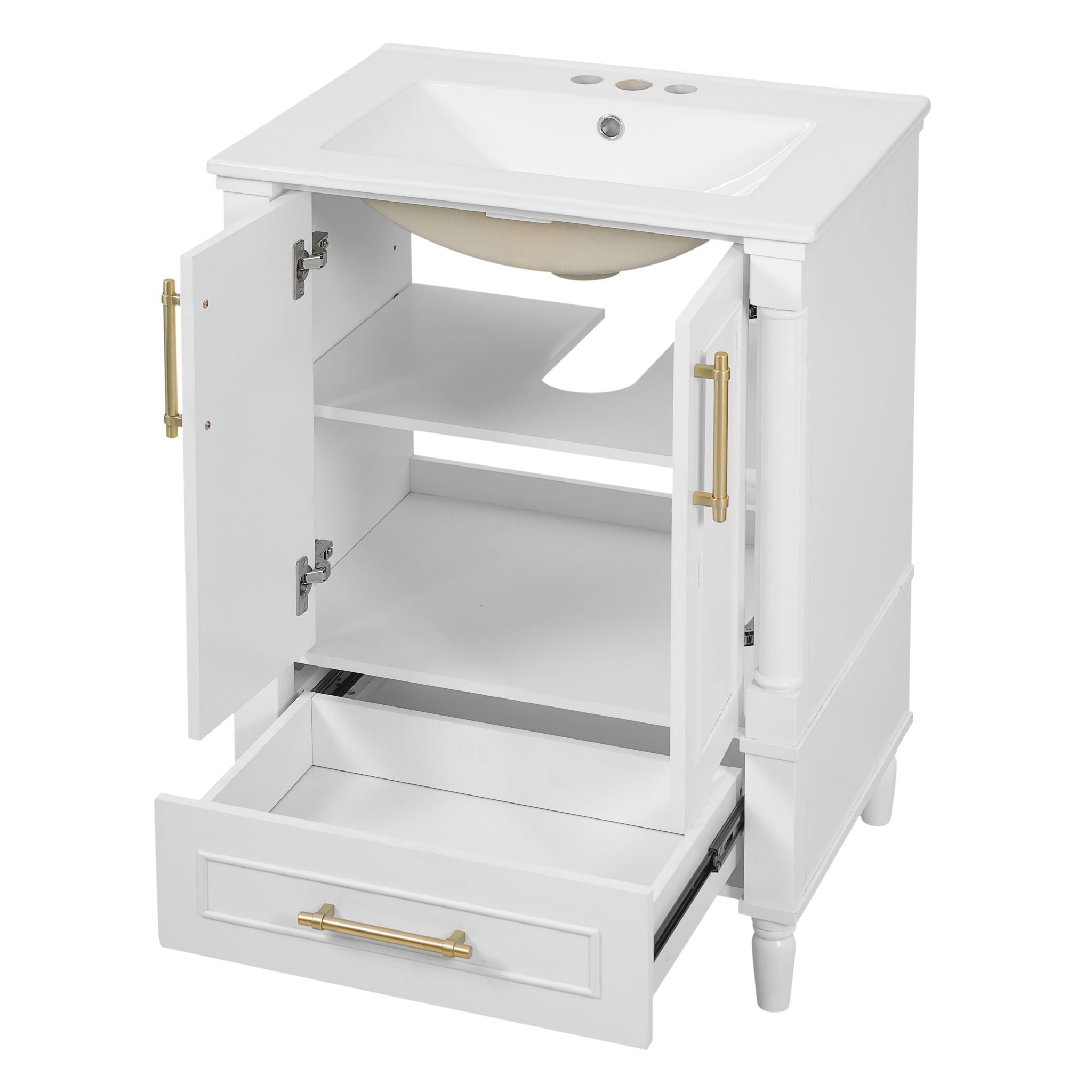 Bathroom Vanity With Ornate French Cylinder Legs, Soft Close Drawer