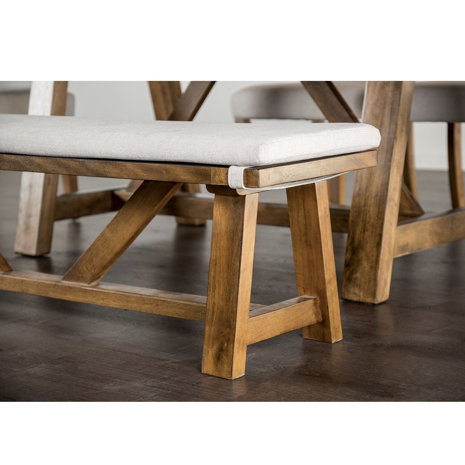 Upholstered Bench With Trestle Base - Brown / White
